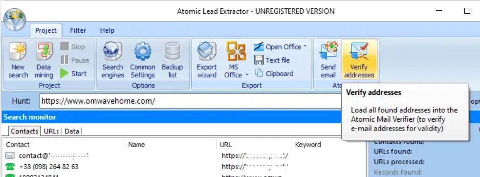 Atomic Lead Extractor software screenshot.