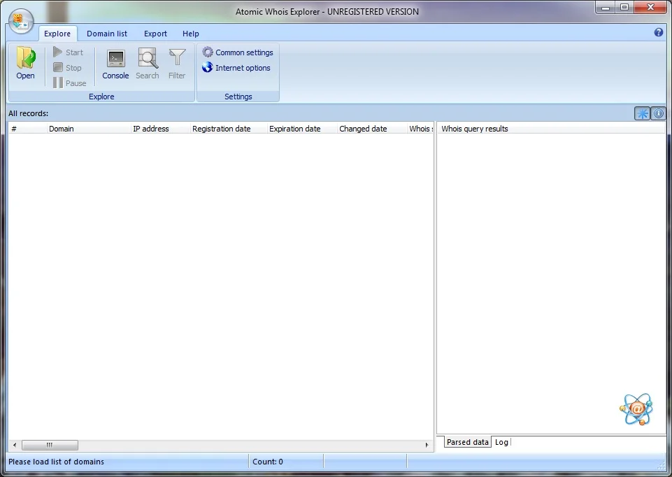 Atomic Whois Explorer software interface
