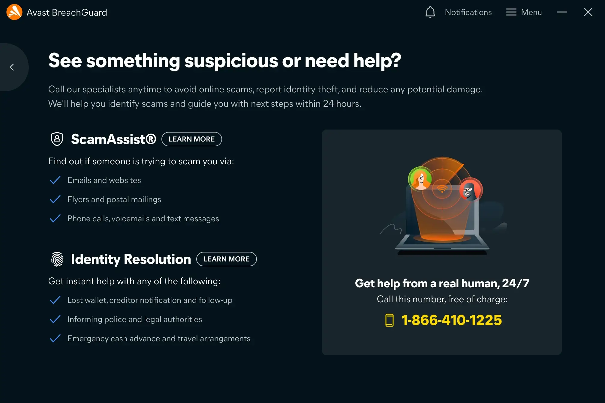 Avoid online scams with Avast BreachGuard.