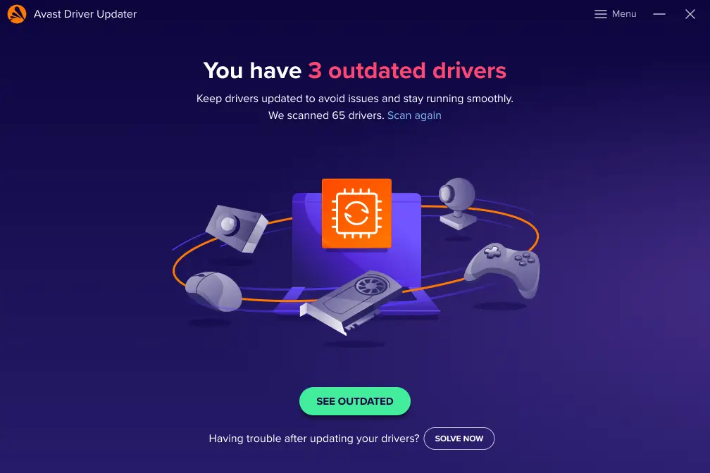 Avast Driver Updater: 3 outdated drivers detected.