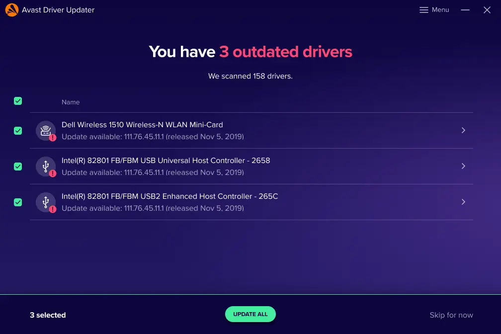 Avast: 3 outdated drivers detected