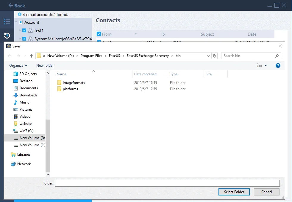 EaseUS Exchange Recovery file directory on Windows
