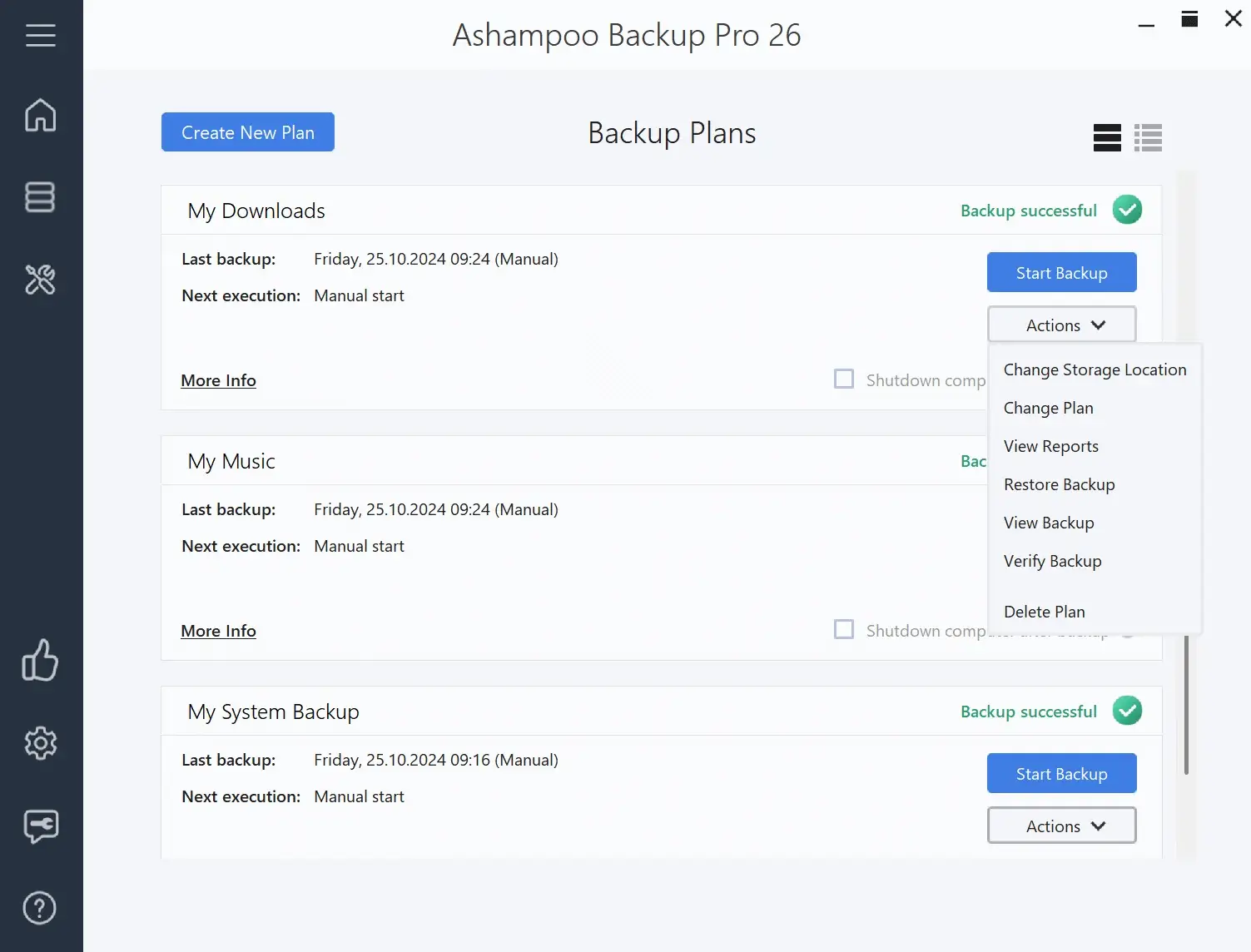 Ashampoo Backup Pro 26 dashboard with backup options.