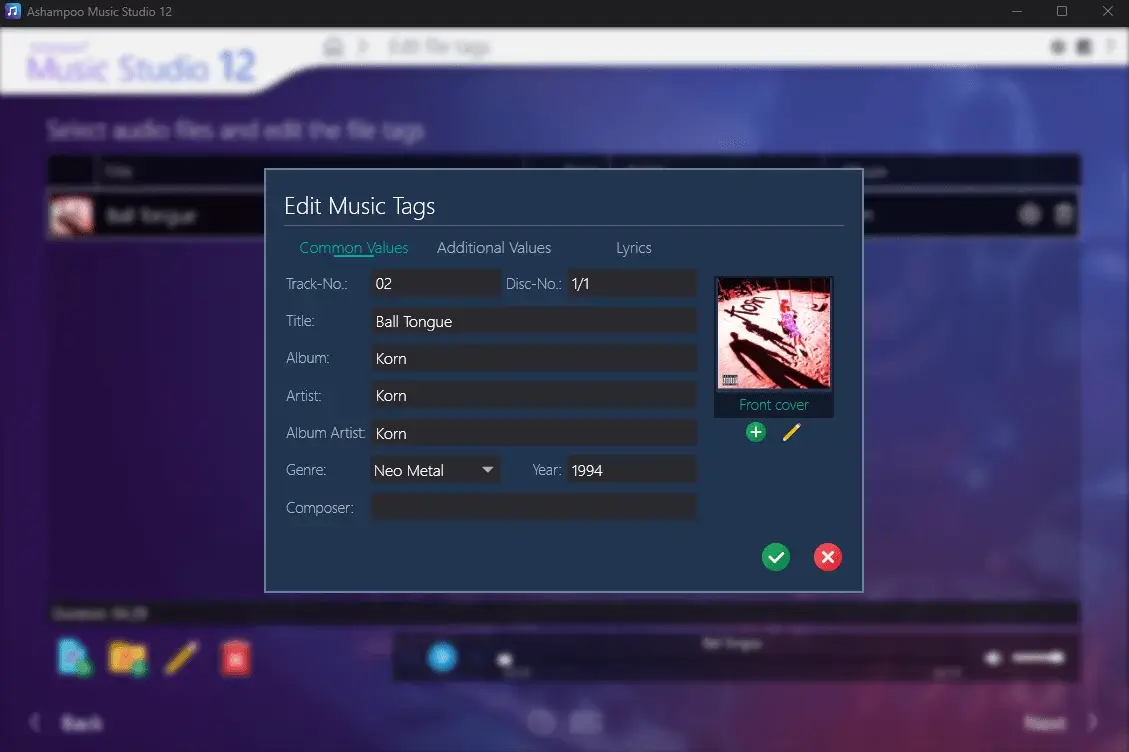 Edit audio file tags in Music Studio 12