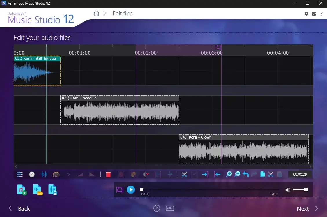 Audio editing interface with multiple tracks displayed