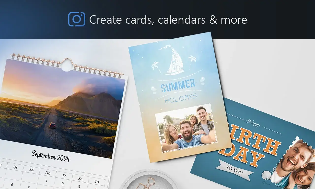 Create personalized cards and calendars effortlessly.