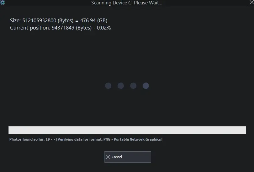 Scanning computer drive C for files and formats.