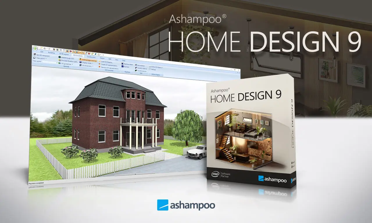 Ashampoo Home Design 9 software box and interface.