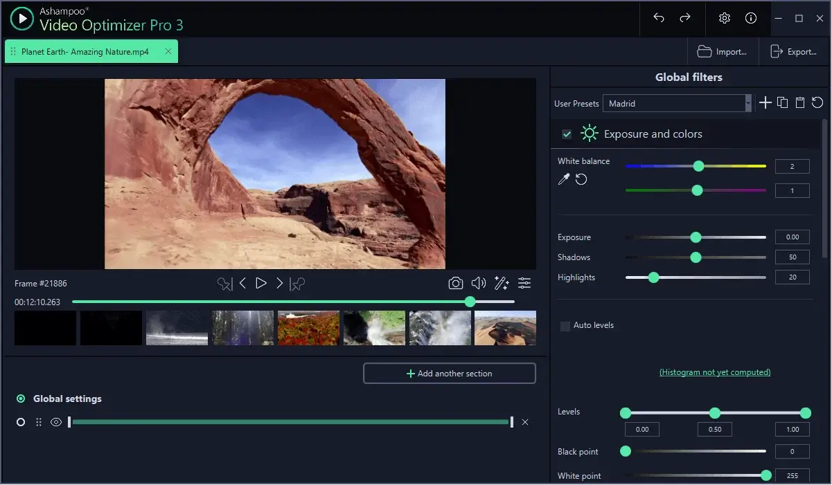Video editing software interface and nature scene