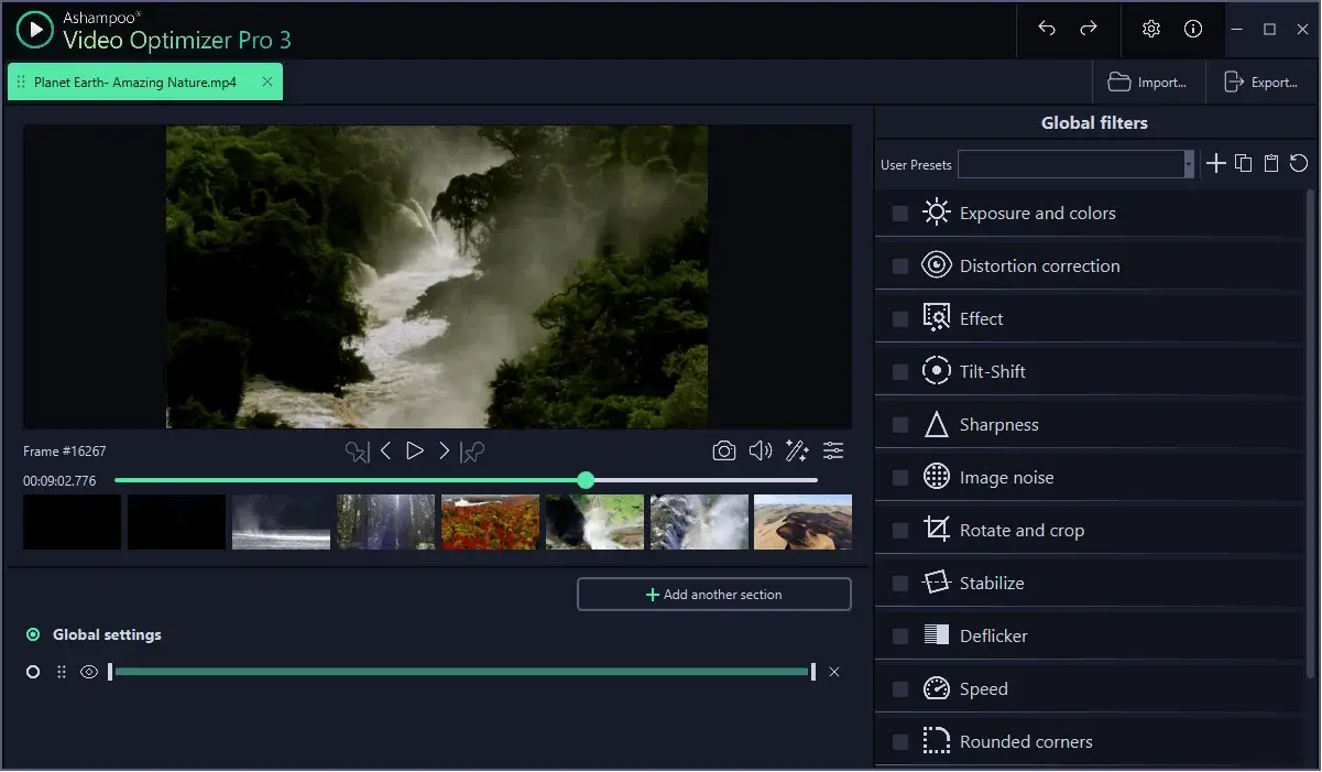 Video editing software interface showing nature footage.
