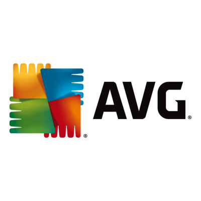 AVG antivirus logo with colorful hand shapes.