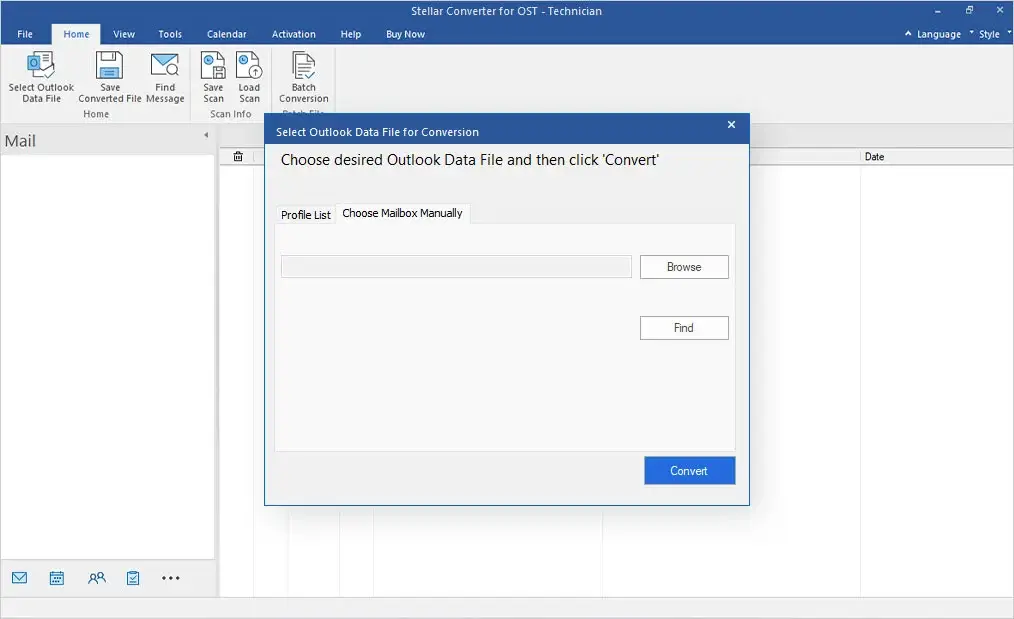 Stellar Converter for OST file selection screen.