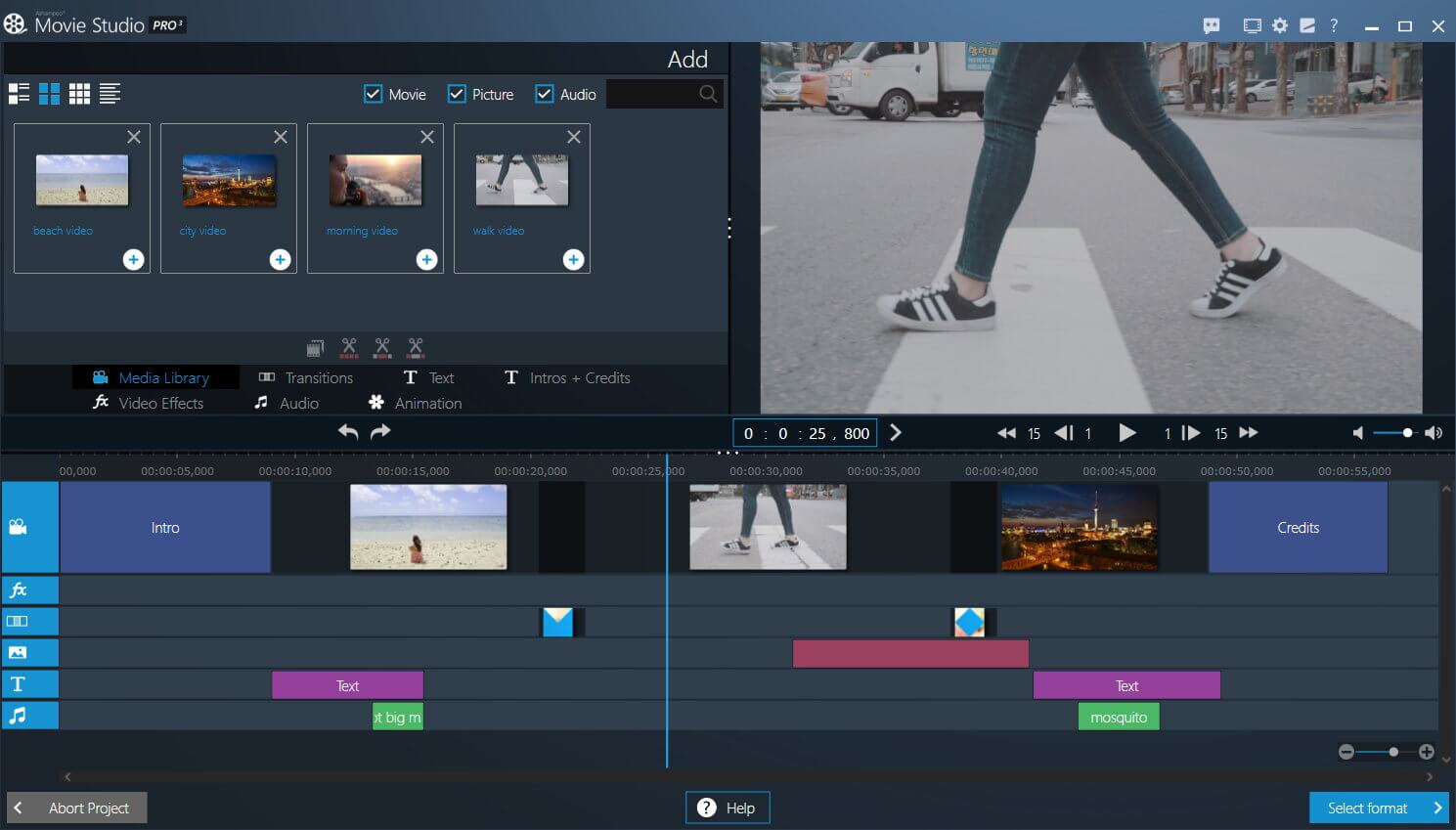 Video editing software interface with project timeline.
