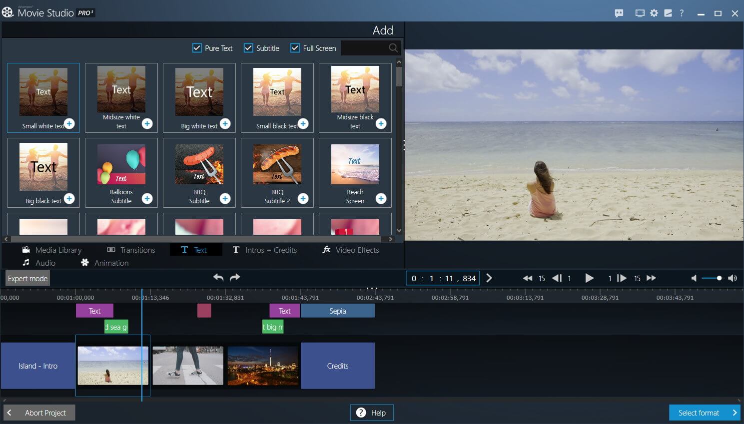 Video editing software interface with project timeline.