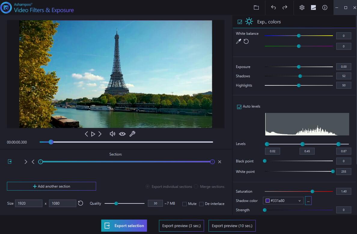 Video editing software interface with Eiffel Tower footage.