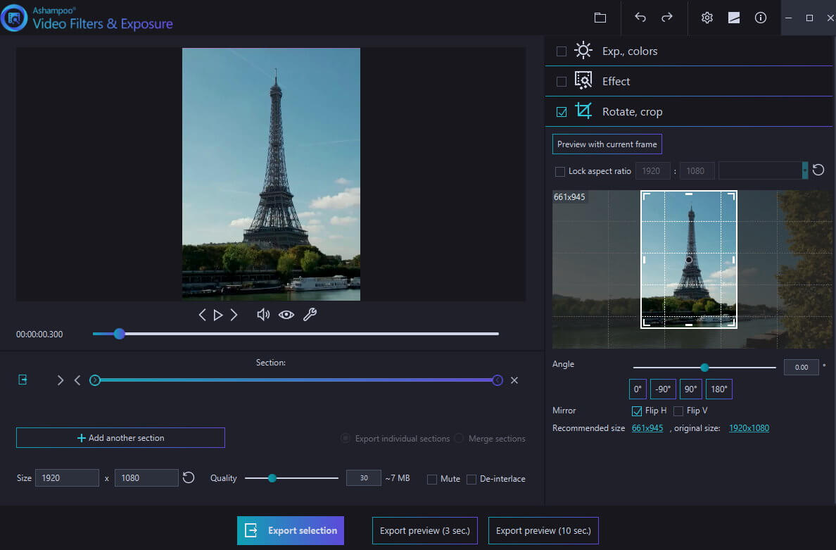 Video editing software with Eiffel Tower image.