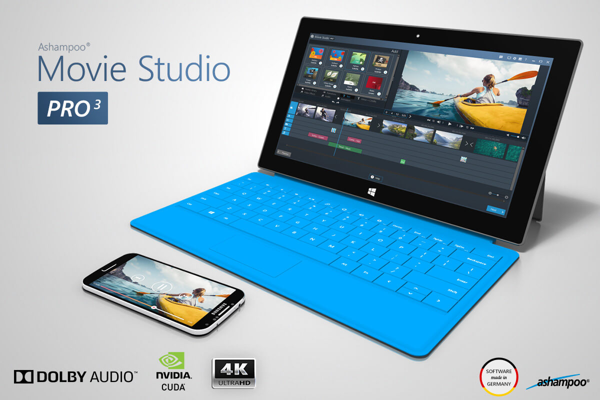 Ashampoo Movie Studio software on tablet and smartphone.