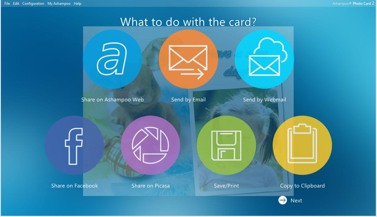 Digital card sharing options interface screenshot.