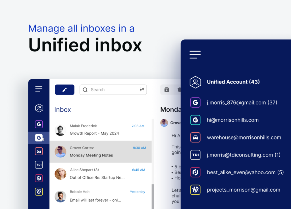 Unified inbox for managing multiple email accounts