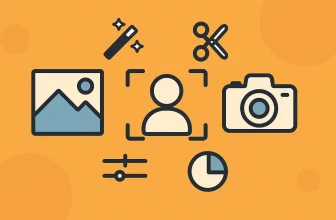 Icons representing photography and editing tools.