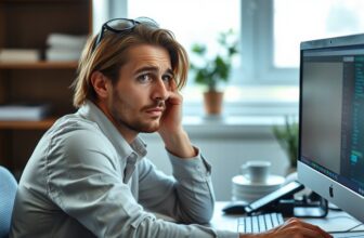 Man working at computer desk in office