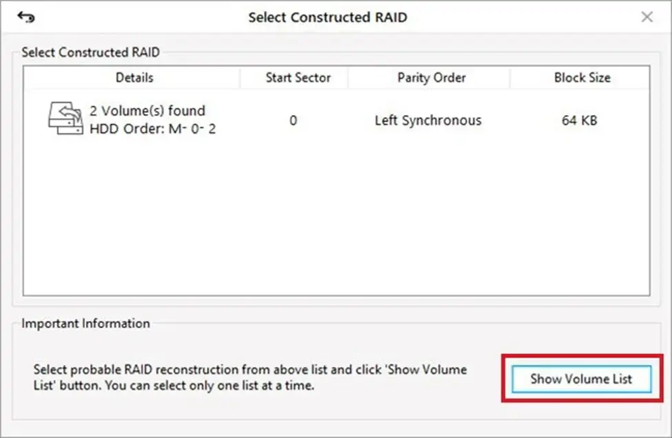 Constructed RAID selection interface.