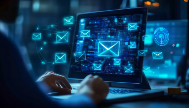 Person using email on laptop