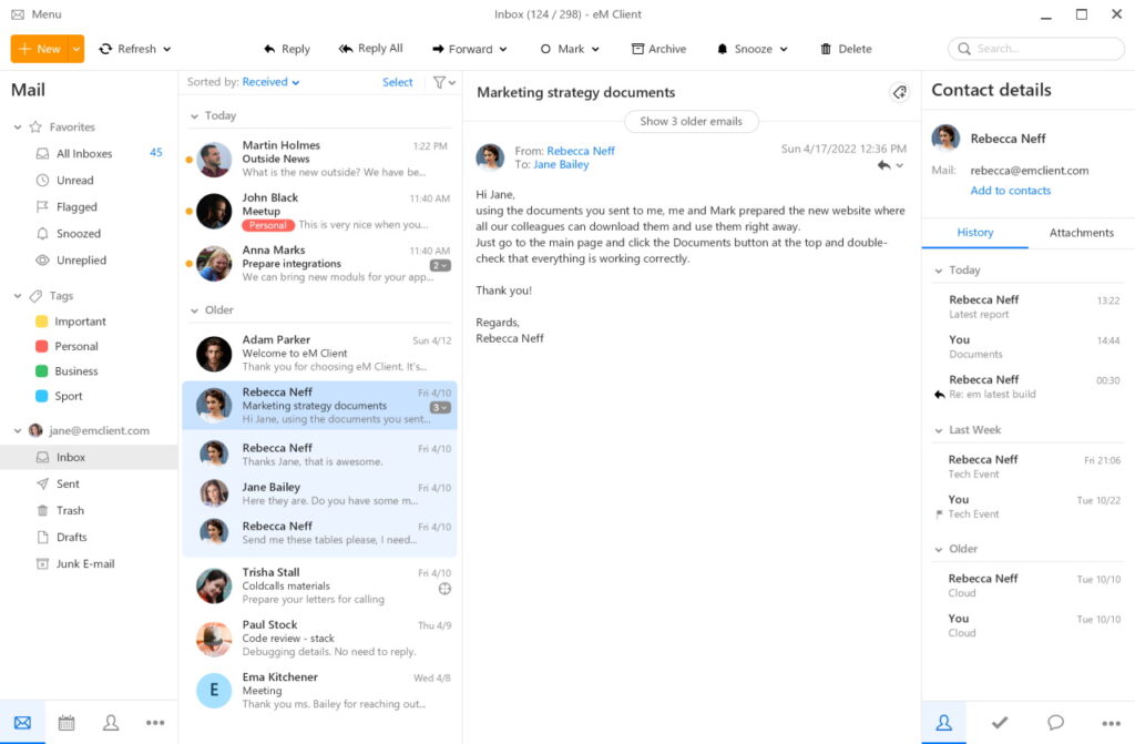 Email inbox view with email thread details.