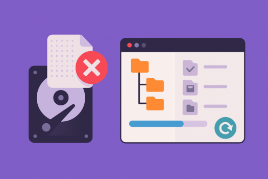 Illustration of a hard drive and document error.
