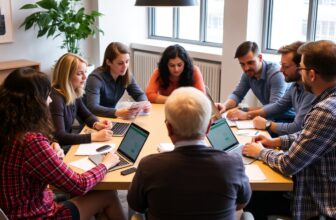 Team meeting around a conference table with laptops in Pakistan, discussing privacy tools and online security.