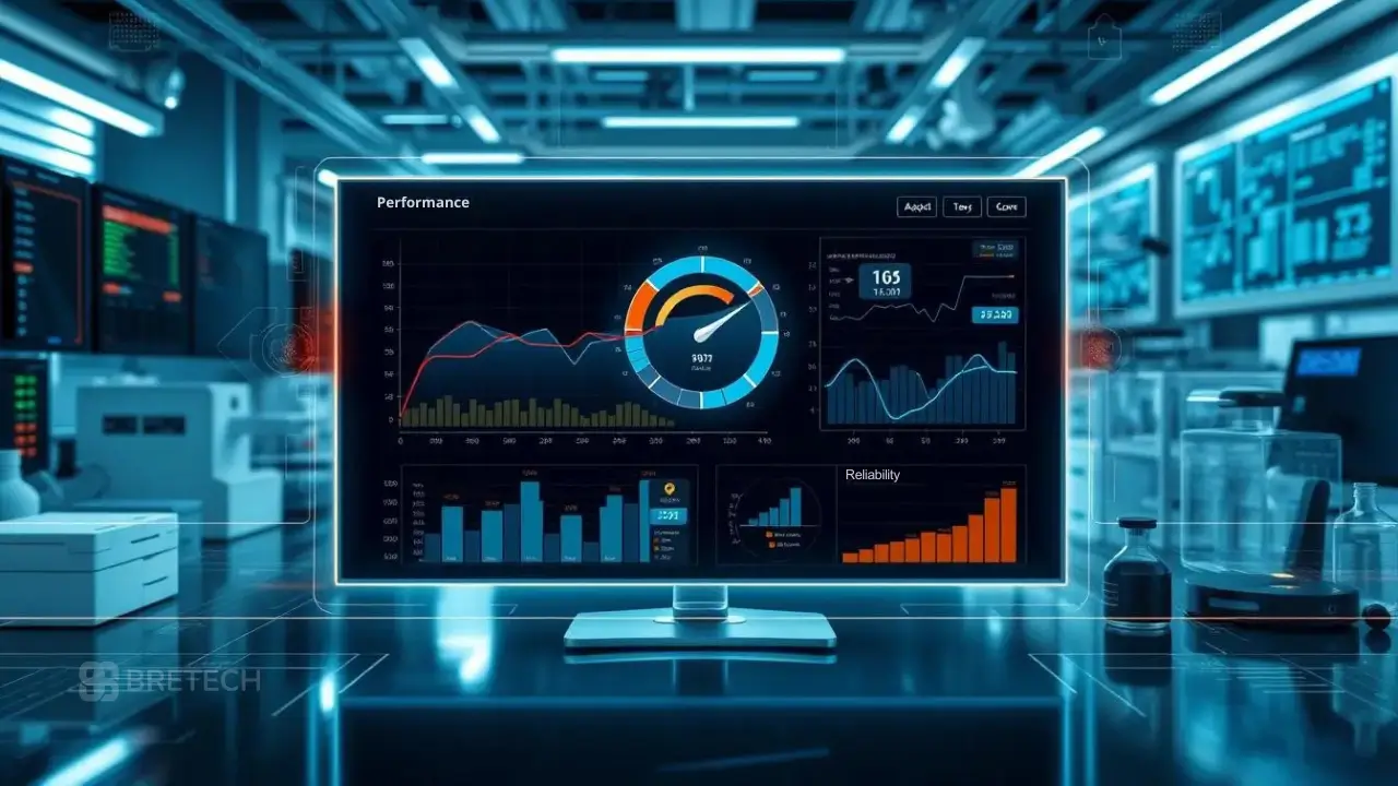 Performance dashboard with graphs and data metrics.