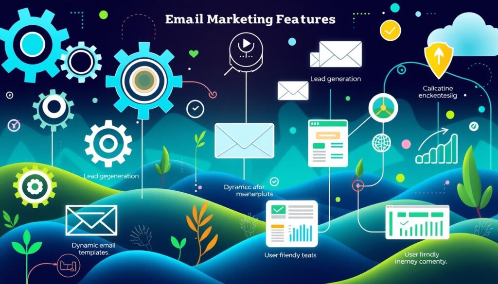 Illustration of various email marketing feature icons