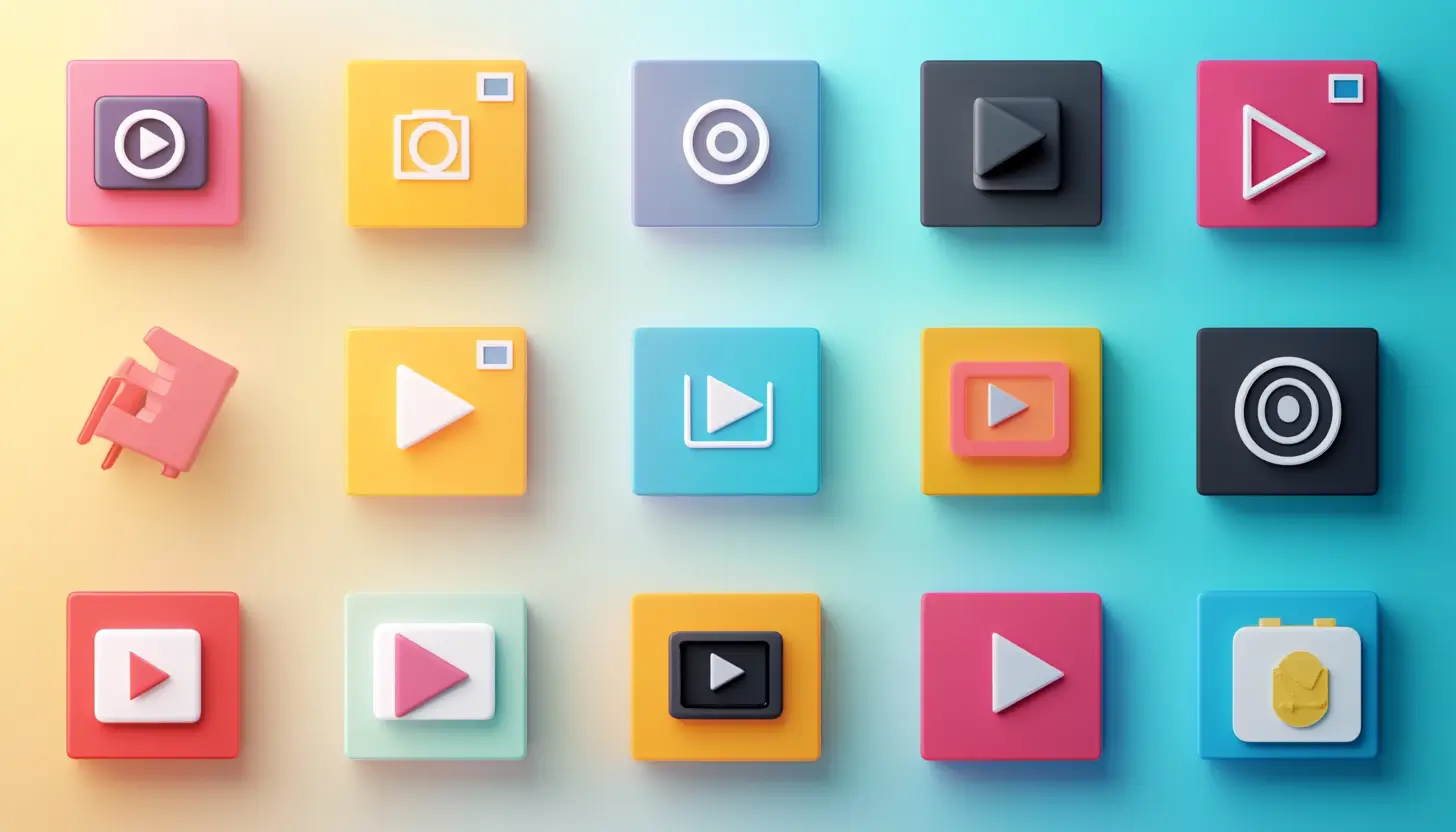 Colorful 3D icons on gradient background