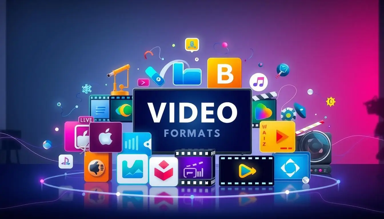 Various video format icons and logos displayed.