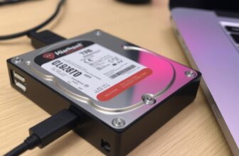 External hard drive connected to laptop