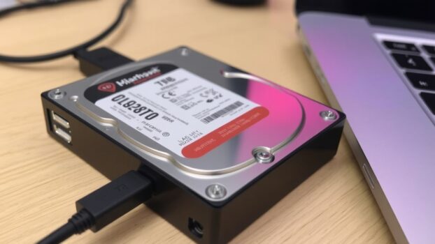 External hard drive connected to laptop