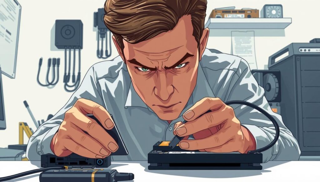 Man focused on computer hardware repair in office.