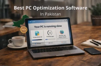 PC optimization software running on a laptop.