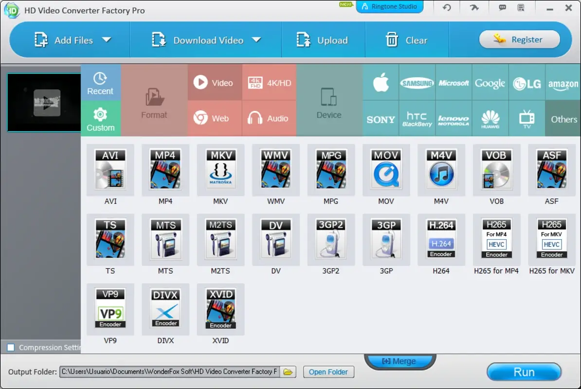 Interface of HD Video Converter Factory Pro software