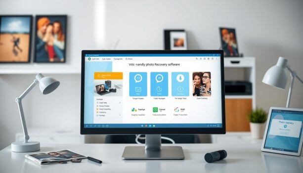Computer displaying photo recovery software interface.