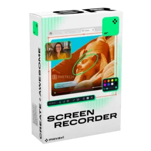 Movavi screen recorder software packaging illustration.