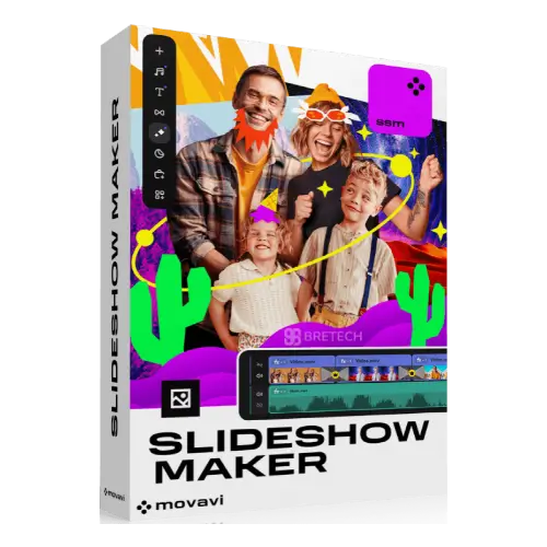 Movavi Slideshow Maker product box design.