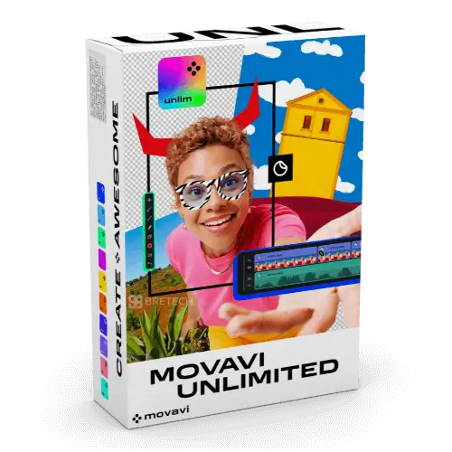 Movavi Unlimited software box with vibrant visuals