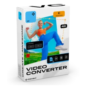 Movavi Video Converter packaging with cheerful person