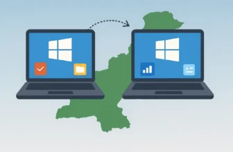 Two laptops with Windows operating system illustration.