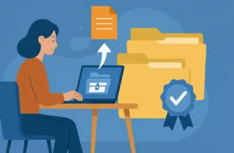 Person organizing files on a laptop