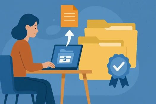 Person organizing files on a laptop