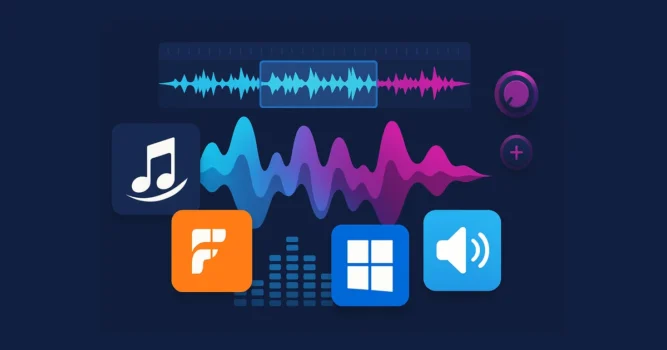 Audio editing software interface with icons