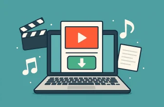 Laptop displaying multimedia content options.