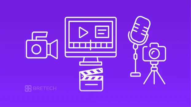 Icons representing video, audio, and photography equipment.